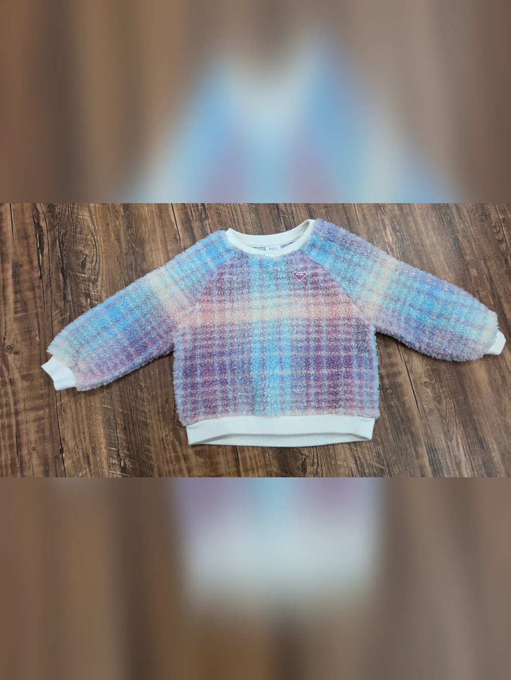 Roxy Pastel Plaid Sherpa Sweater - Blue, Purple, Pink